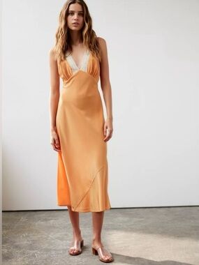 NEW Wilfred Le Fou Adelphie 100% Silk Slip Dress Lace Midi RARE Discontinued